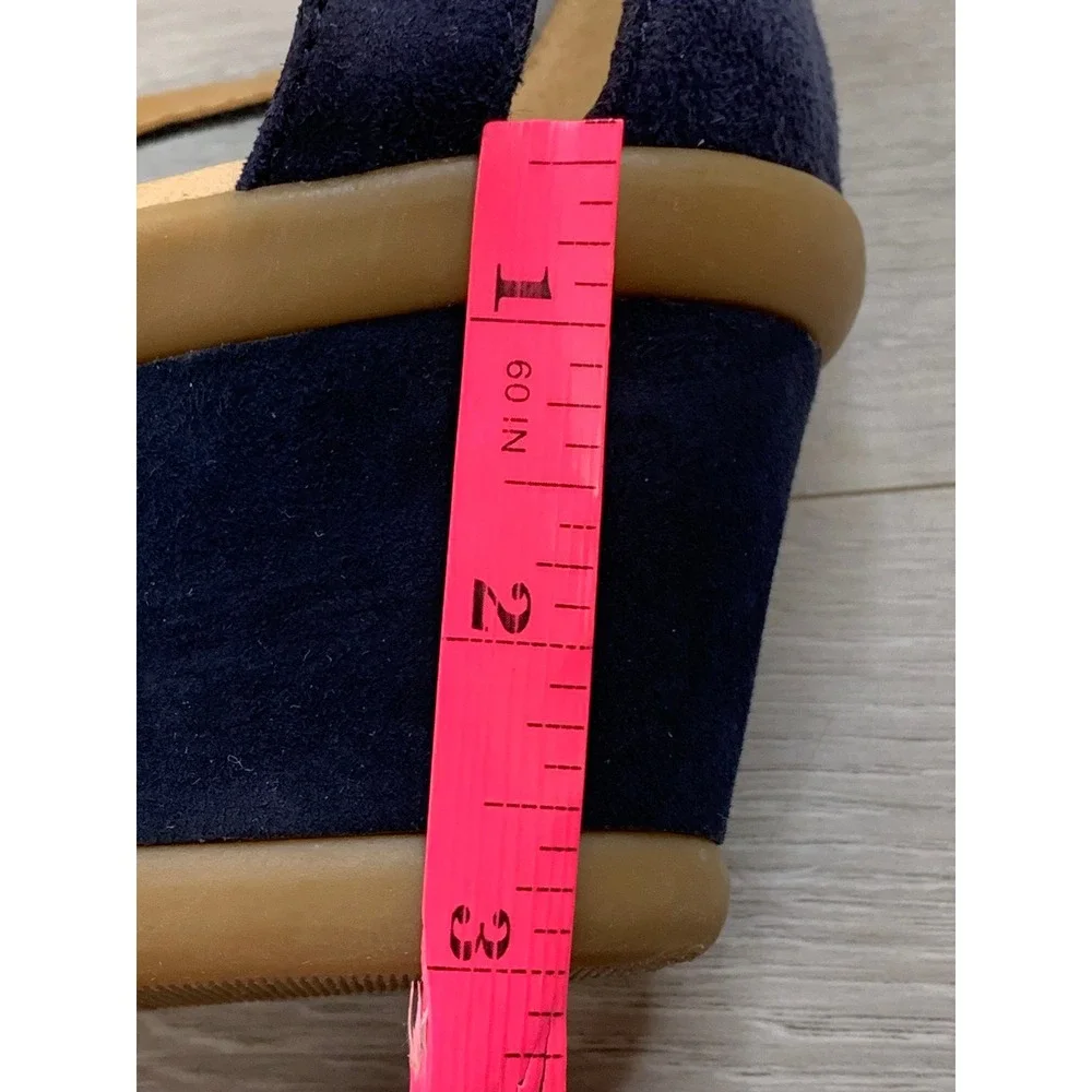 Earth Cheverly Women's Blue Suede Pleated Wedge Sandals 11 W Comfort Shoes